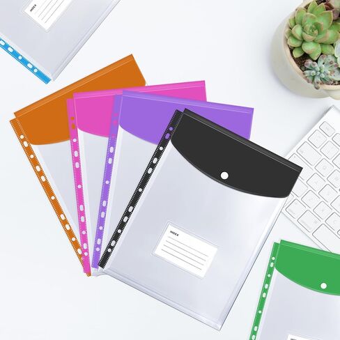 DLOnline 12 Pack Binder Pocket Expandable Folders 11 Holes Plastic Envelopes for 2/3/4 Ring Binder A4/Letter Document Pouch for School Home Office (Vertical-Opening) in Kuwait