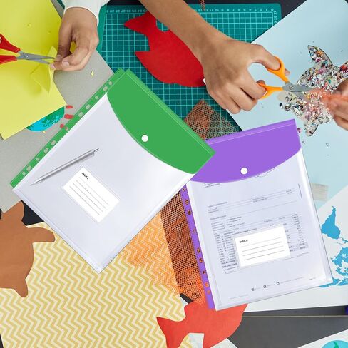 DLOnline 12 Pack Binder Pocket Expandable Folders 11 Holes Plastic Envelopes for 2/3/4 Ring Binder A4/Letter Document Pouch for School Home Office (Vertical-Opening) in Kuwait