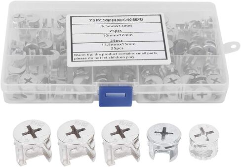 75pcs Cam Lock Fittings Cam Nut Furniture Eccentric Wheel Nut Set 3-in-1 Connector Fastener, Screws in Saudi Arabia