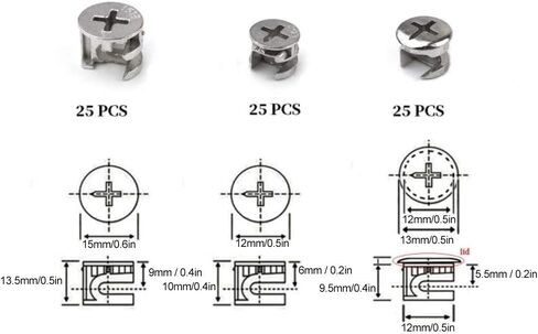 75pcs Cam Lock Fittings Cam Nut Furniture Eccentric Wheel Nut Set 3-in-1 Connector Fastener, Screws in Saudi Arabia