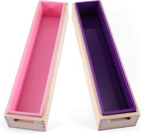 Menkxi 2 Sets Flexible Rectangular Soap Silicone Mold with Wood Box 74 Oz/ 2200 ml Large Soap Silicone Loaf Mold Rectangle Soap Molds for Soap Making Supplies DIY Tool Craft, Purple, Pink in Saudi Arabia