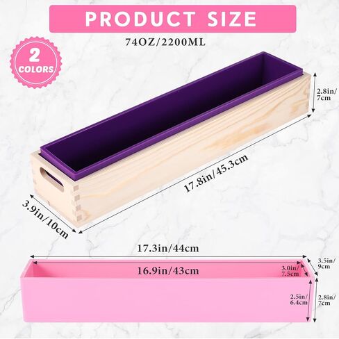 Menkxi 2 Sets Flexible Rectangular Soap Silicone Mold with Wood Box 74 Oz/ 2200 ml Large Soap Silicone Loaf Mold Rectangle Soap Molds for Soap Making Supplies DIY Tool Craft, Purple, Pink in Saudi Arabia