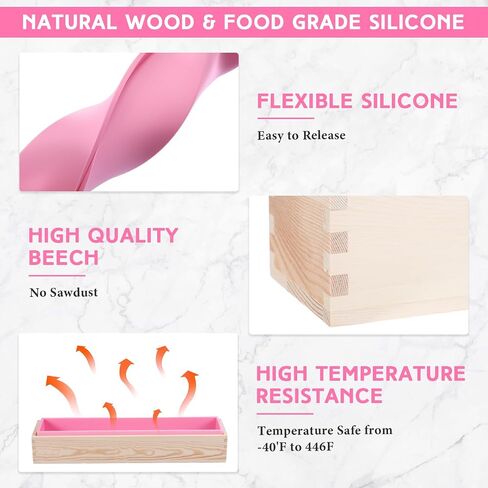 Menkxi 2 Sets Flexible Rectangular Soap Silicone Mold with Wood Box 74 Oz/ 2200 ml Large Soap Silicone Loaf Mold Rectangle Soap Molds for Soap Making Supplies DIY Tool Craft, Purple, Pink in Saudi Arabia