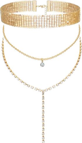 Wovanoo Rhinestone Choker Necklaces Long Layered Y Necklace for Women in Saudi Arabia