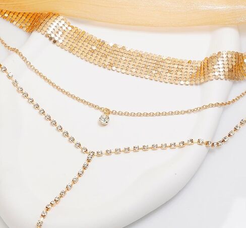 Wovanoo Rhinestone Choker Necklaces Long Layered Y Necklace for Women in Saudi Arabia