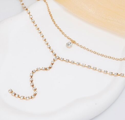 Wovanoo Rhinestone Choker Necklaces Long Layered Y Necklace for Women in Saudi Arabia