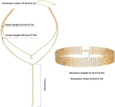 Wovanoo Rhinestone Choker Necklaces Long Layered Y Necklace for Women in Saudi Arabia