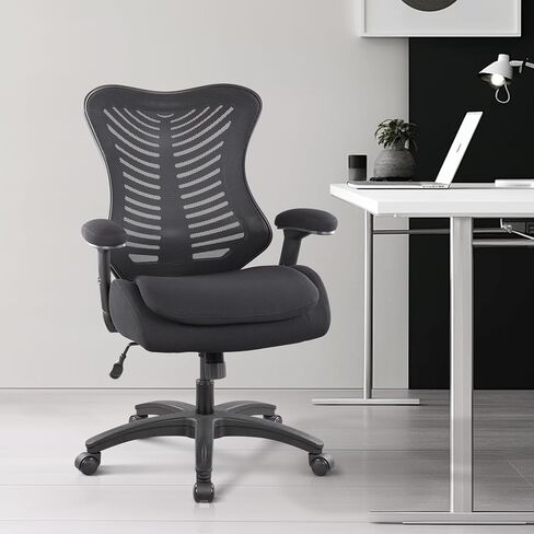 Office Mesh Computer Desk Chair, with Lumbar Support Pillow, Double Seat Cushion,Height Adjustable Armrest -Black in Saudi Arabia