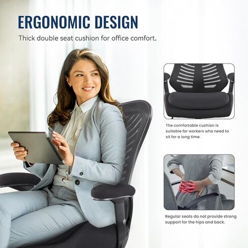 Office Mesh Computer Desk Chair, with Lumbar Support Pillow, Double Seat Cushion,Height Adjustable Armrest -Black in Saudi Arabia