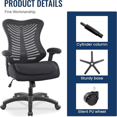 Office Mesh Computer Desk Chair, with Lumbar Support Pillow, Double Seat Cushion,Height Adjustable Armrest -Black in Saudi Arabia