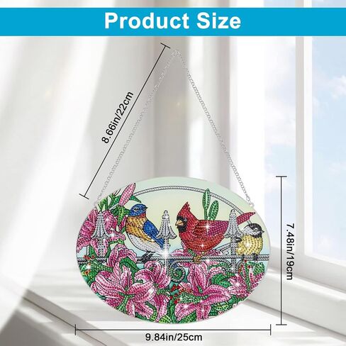 EEEKit 5D DIY مجموعات الطلاء الماس الطيور الكاردينال، الحرف الفنية الماس للبالغين، زهرة الطيور الماس الكريستال جوهرة الفن Suncatcher، الماس الصغيرة رسمت زخرفة معلقة علامة جدار الفن المعلقات نافذة in Saudi Arabia