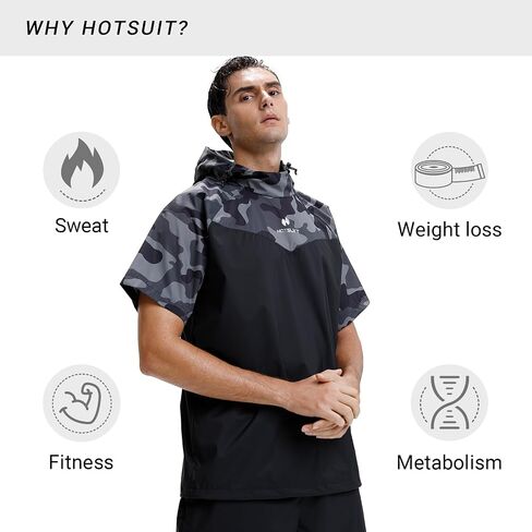 HOTSUIT Mens Sauna Jacket Short Sleeve Zipper Sweat Sauna Suit Workout Boxing Shirts in Saudi Arabia