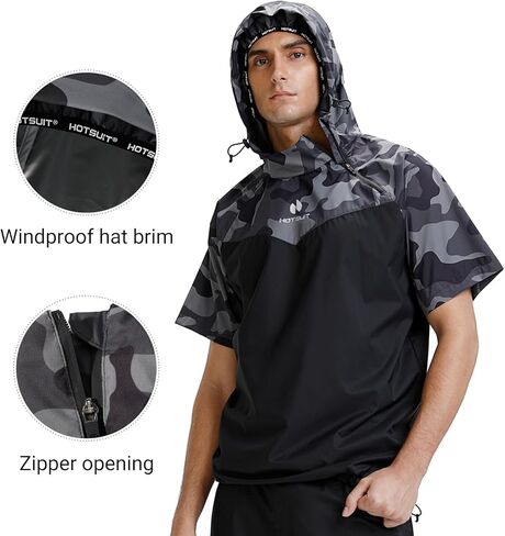 HOTSUIT Mens Sauna Jacket Short Sleeve Zipper Sweat Sauna Suit Workout Boxing Shirts in Saudi Arabia