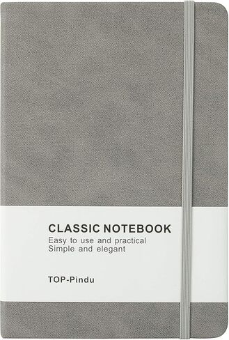 TOP-Pindu A5 Gray PU Notepad دفاتر ملاحظات تنفيذية ذات غلاف صلب سميك - ورق سميك ممتاز - 240 صفحة - إشارات مرجعية، إغلاق مرن، جيب خلفي. in Kuwait