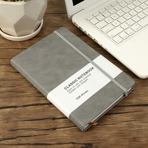 TOP-Pindu A5 Gray PU Notepad دفاتر ملاحظات تنفيذية ذات غلاف صلب سميك - ورق سميك ممتاز - 240 صفحة - إشارات مرجعية، إغلاق مرن، جيب خلفي. in Kuwait