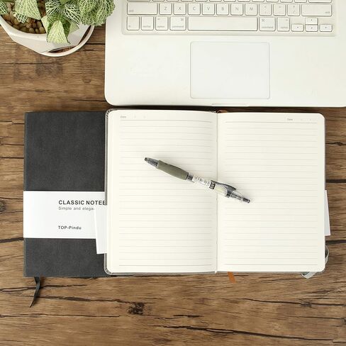 TOP-Pindu A5 Gray PU Notepad دفاتر ملاحظات تنفيذية ذات غلاف صلب سميك - ورق سميك ممتاز - 240 صفحة - إشارات مرجعية، إغلاق مرن، جيب خلفي. in Kuwait