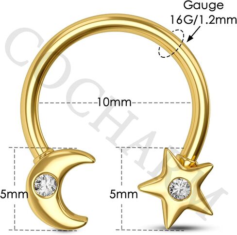 حلقات حاجز ذهبي من COCHARM 16 جرام، مجوهرات حاجز نجمة وقمر ثقب حاجز حدوة الحصان 8 مم 10 مم حلقات حاجز حدوة حصان رائعة حلقات حلق حدوة حصان in Saudi Arabia