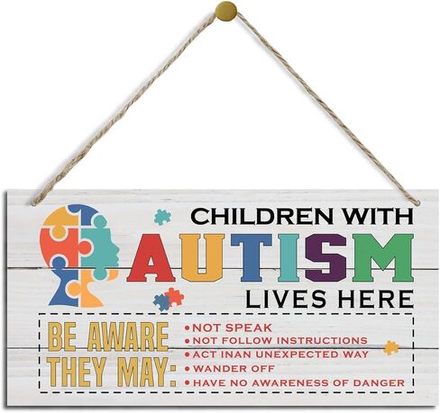 Autism Signs, Decorative Wood Hanging Wood Plaque, Rustic Autism Door Hanger, Autism Awareness Home Decor, Autism Acceptance, Autistic Support Decorative Plaque, Children with Autism Live Here in Kuwait