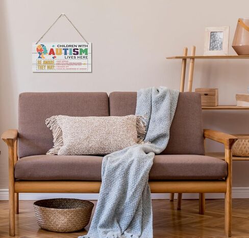 Autism Signs, Decorative Wood Hanging Wood Plaque, Rustic Autism Door Hanger, Autism Awareness Home Decor, Autism Acceptance, Autistic Support Decorative Plaque, Children with Autism Live Here in Kuwait