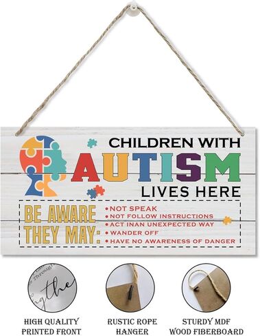 Autism Signs, Decorative Wood Hanging Wood Plaque, Rustic Autism Door Hanger, Autism Awareness Home Decor, Autism Acceptance, Autistic Support Decorative Plaque, Children with Autism Live Here in Kuwait
