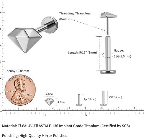 FINE4U 1PC Threadless Flat Back Stud 18G 6mm 8mm - ASTM F136 Titanium Cartilage Piercing Jewelry Stud for Helix, Tragus, Conch in Saudi Arabia