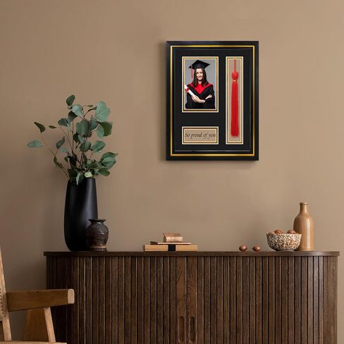 إطار Hiwhy Diploma مع حامل شرابة للصور مقاس 5x7، زجاج حقيقي، حصيرة مزدوجة سوداء فوق ذهبية، شاشة عرض على الحائط والطاولة in Kuwait