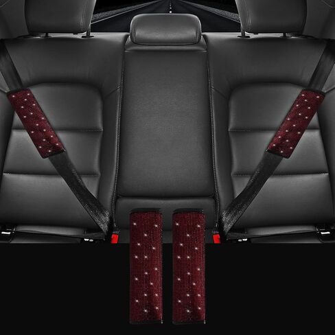 【ترقية 2024】وسادات كتف لحزام الأمان الناعمة اللامعة مع أغطية أحزمة مقعد السيارة من أحجار الراين، وديكورات السيارة المتلألئة المصنوعة يدويًا من الكريستال، وإكسسوارات للنساء والفتيات والسيدات كهدية (عبوة من قطعتين باللون) in Kuwait