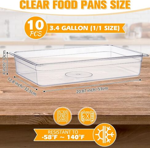 Mumufy 10 Packs Plastic Clear Food Pan 20.87''x12.8'' Stackable Polycarbonate Pan with Capacity Restaurant Commercial Hotel Pans for Fruits Vegetables Beans Corns (4) in Saudi Arabia