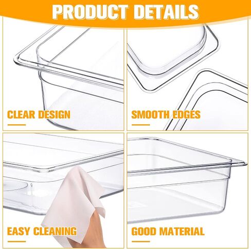 Mumufy 10 Packs Plastic Clear Food Pan 20.87''x12.8'' Stackable Polycarbonate Pan with Capacity Restaurant Commercial Hotel Pans for Fruits Vegetables Beans Corns (4) in Saudi Arabia