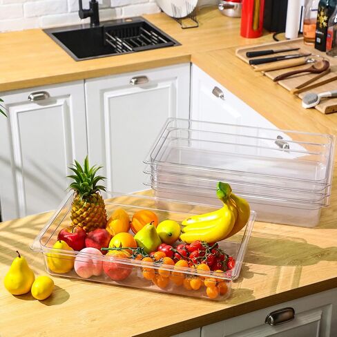 Mumufy 10 Packs Plastic Clear Food Pan 20.87''x12.8'' Stackable Polycarbonate Pan with Capacity Restaurant Commercial Hotel Pans for Fruits Vegetables Beans Corns (4) in Saudi Arabia