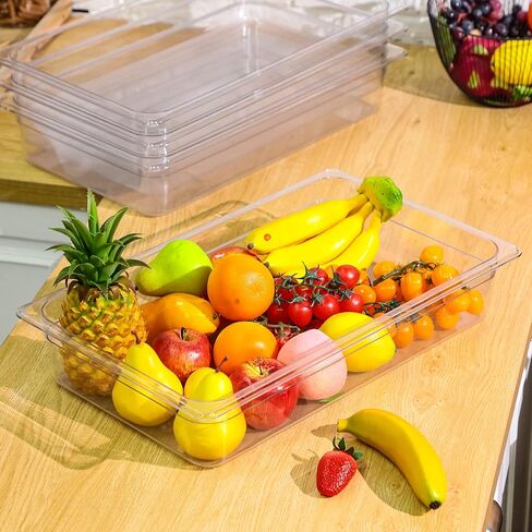 Mumufy 10 Packs Plastic Clear Food Pan 20.87''x12.8'' Stackable Polycarbonate Pan with Capacity Restaurant Commercial Hotel Pans for Fruits Vegetables Beans Corns (4) in Saudi Arabia
