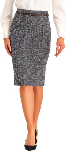 Allegra K Plaid Tweed Skirts for Women's Belted High Waist Knee Length Bodycon Vintage Pencil Skirt in Saudi Arabia