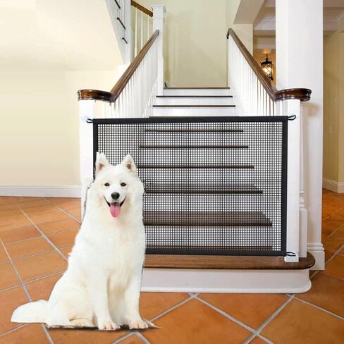 Baby Gate for Stairs No Drill - 43.3" W x 28.3" H Portable Retractable Mesh Dog Gate for Stairs No Drilling Magic Gate Pet Gate Puppy Gate Dog Gate for Doorways (D) in Kuwait