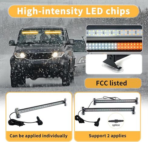 KAGEEN 2x19.7 شريط ضوء مستشار حركة المرور في حالات الطوارئ، أضواء تحذير، 160 مصباح LED كهرماني/أبيض، تحذير وامض للسلامة الأمامية والنافذة الخلفية للشاحنات/سيارات الدفع الرباعي/السيارات in Kuwait