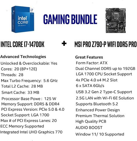 INLAND Micro Center CPU Motherboard Combo - Intel Core i7-14700K 20 Cores up to 5.6 GHz Unlocked LGA 1700 Desktop Processor with MSI PRO Z790-P WiFi ProSeries Motherboard in Saudi Arabia