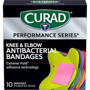 CURAD Performance Series Antibacterial Bandages, Elbows and Knees, 3" x 3", 10 Count in Saudi Arabia
