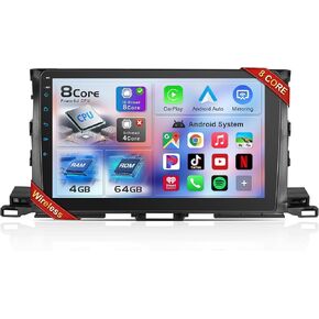 [8core 4+64G] 10 inch Car Radio Stereo for Toyota Highlander 2014-2019 CarPlay, Head Unit with Wireless Carplay & Android Auto, Support GPS/WiFi/Bluetooth/SWC, FM, Backup Camera in Kuwait
