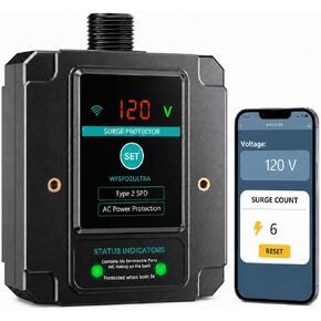 WiFi Smart Surge Protective Device, Thermally Protected MOV, Type 2 SPD for 120/240VAC Breaker Panel, App Notification, Voltage & Surge Count Display, 108,000A, 2,820 Joules in Saudi Arabia