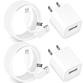 [MFi Certified] iPhone Charger, 2 Pack Long 6FT USB to Lightning Quick Charge Data Sync Cable Cord with Wall Charger Block Travel Plug Brick Adapter for iPhone 14/13/12/11/XS/XR/SE/7/8/8 Plus AirPods in Saudi Arabia