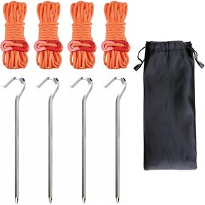 TRIWONDER Camping Tent Stakes Pegs Metal Stake for Ground with Reflective Guylines Guy Rope Adjusters Tensioner Hiking Backpacking (Orange - 4 Pack) in Kuwait