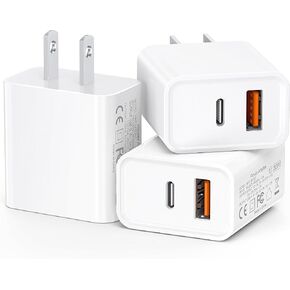 USB C Super Fast Charger, 3-Pack 30W Dual Port PD+QC Fast Charger Adapter Block for iPhone 14/14 Pro/14 Pro Max/13/12/SE iPad/MacBook air, (25W PPS) Type C Charging for Samsung S21 S22 Pixel in Kuwait