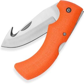 Klarny Outdoors Blaze Orange Deer Hunting Folding Skinning Stainless Steel Knife With Gut Hook Blade - Rubber Handle For Game Processing, Sheath Included in Saudi Arabia