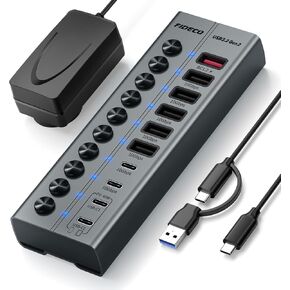 FIDECO 10-Port 72W Powered USB Hub 10Gbps, USB 3.2 Hub with PD 45W Charging in Saudi Arabia