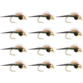 Copper John Green 12 Pack – Hand Tied Nymph Flies for Trout Fly Fishing – Heavy Wire Mayfly Imitation for Rivers, Creeks & Streams – Premium Subsurface Trout Fly Set in Saudi Arabia