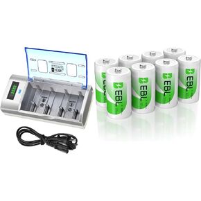 EBL Rechargeable C Batteries Pack of 8 with Universal Smart Battery Charger in Saudi Arabia