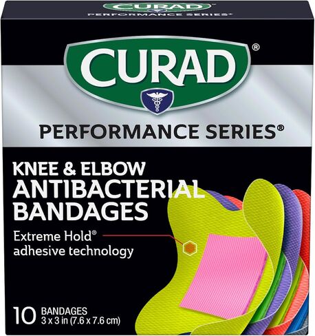 CURAD Performance Series Antibacterial Bandages, Elbows and Knees, 3" x 3", 10 Count in Saudi Arabia