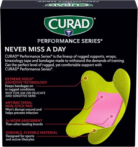 CURAD Performance Series Antibacterial Bandages, Elbows and Knees, 3" x 3", 10 Count in Saudi Arabia