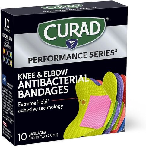 CURAD Performance Series Antibacterial Bandages, Elbows and Knees, 3" x 3", 10 Count in Saudi Arabia