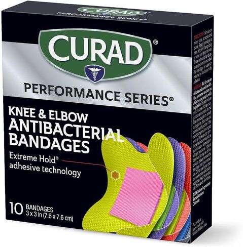 CURAD Performance Series Antibacterial Bandages, Elbows and Knees, 3" x 3", 10 Count in Saudi Arabia