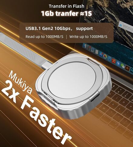 Mukiya M.2 2230 NVMe SSD Enclosure with Kickstand, Aluminum External SSD Case Compatible with MagSafe for iPhone 17/16/15 Seris, Galaxy S25/S24/S23,Tablet,Computer,USB-C Gen 2(SSD Not Included) in Saudi Arabia